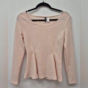 Divided Women's Light Blush Textured Peplum Long Sleeve Top Medium